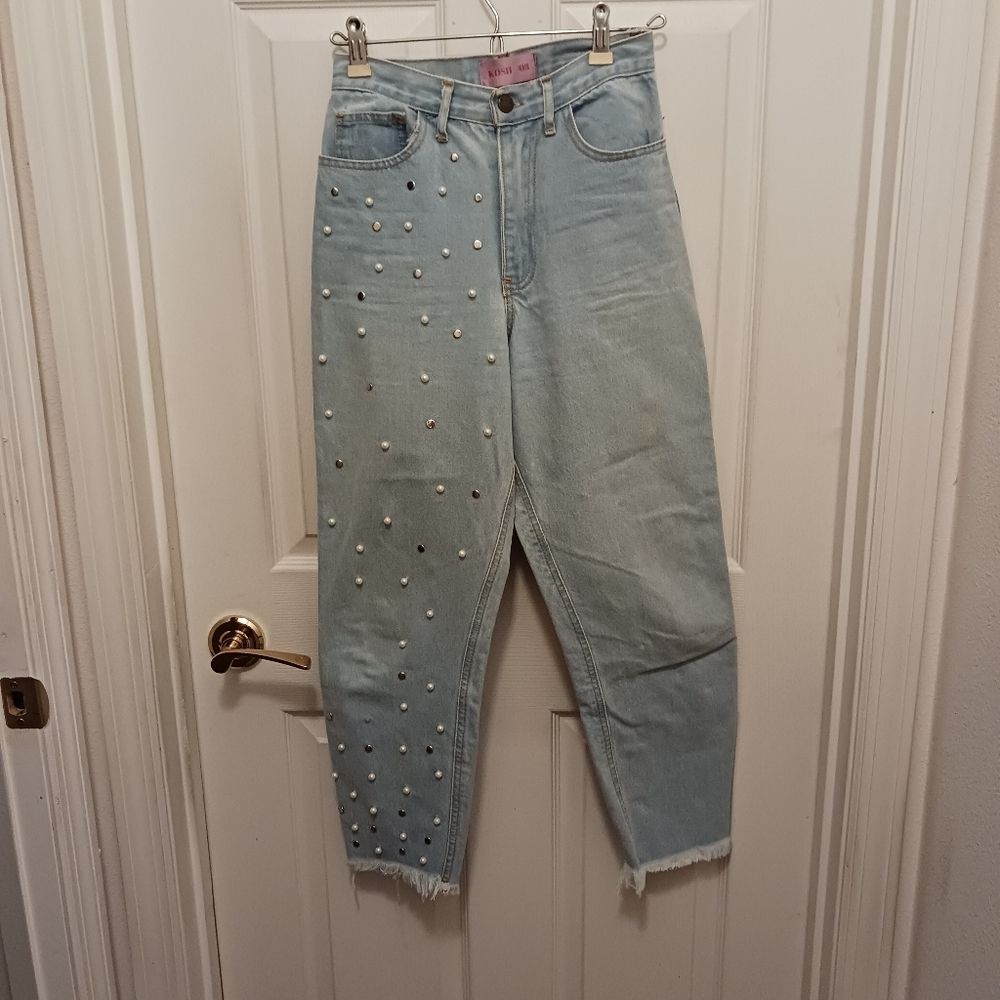 Vintage Kosh 03 Cropped Jeans Women's Studs & Beads Ragged Hem